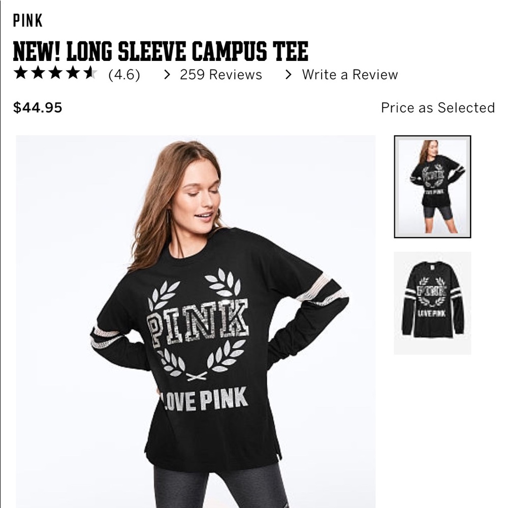 Vs pink BLING long sleeve campus tee xs new